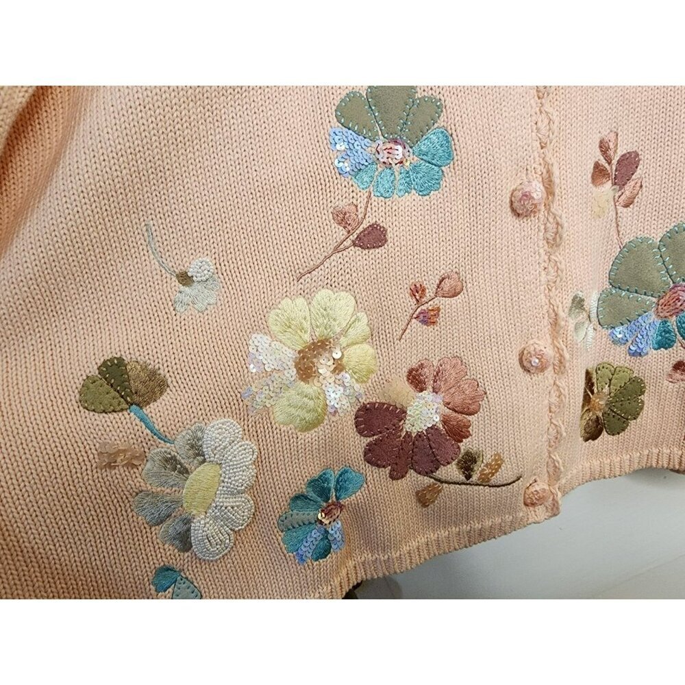 So Forth Embroidered Sequin Floral Cardigan Light Pink Sz 2X Linen Cotton Blend - Picture 6 of 6
